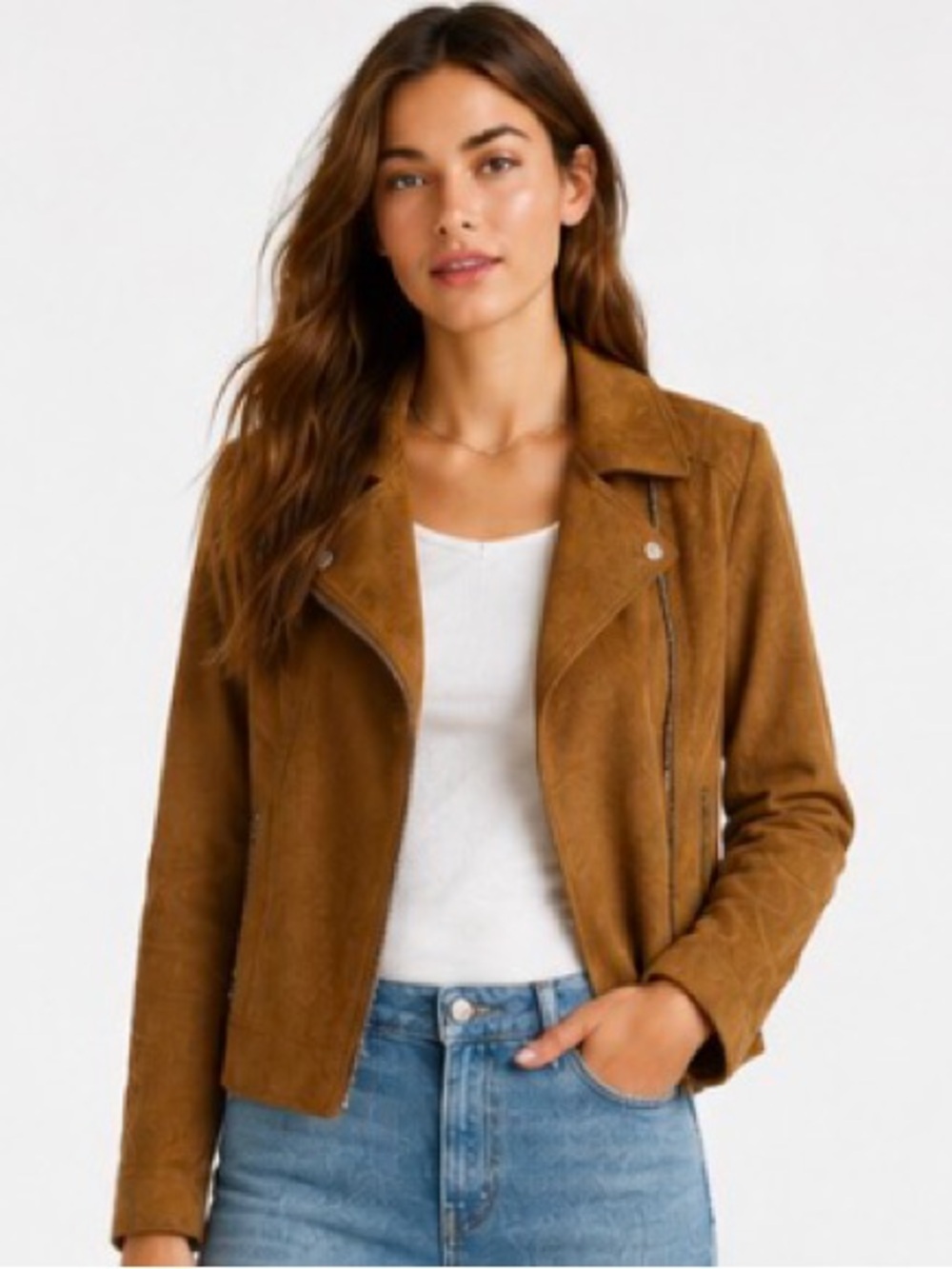 Forever 21 Suede Moto Jacket - Cognac Brown